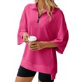 thumbnail image 3 of 3/4 Sleeve Solid Color Women Casual Loose Half Zipper Oversize Sweatshirt Hoodies, 3 of 7
