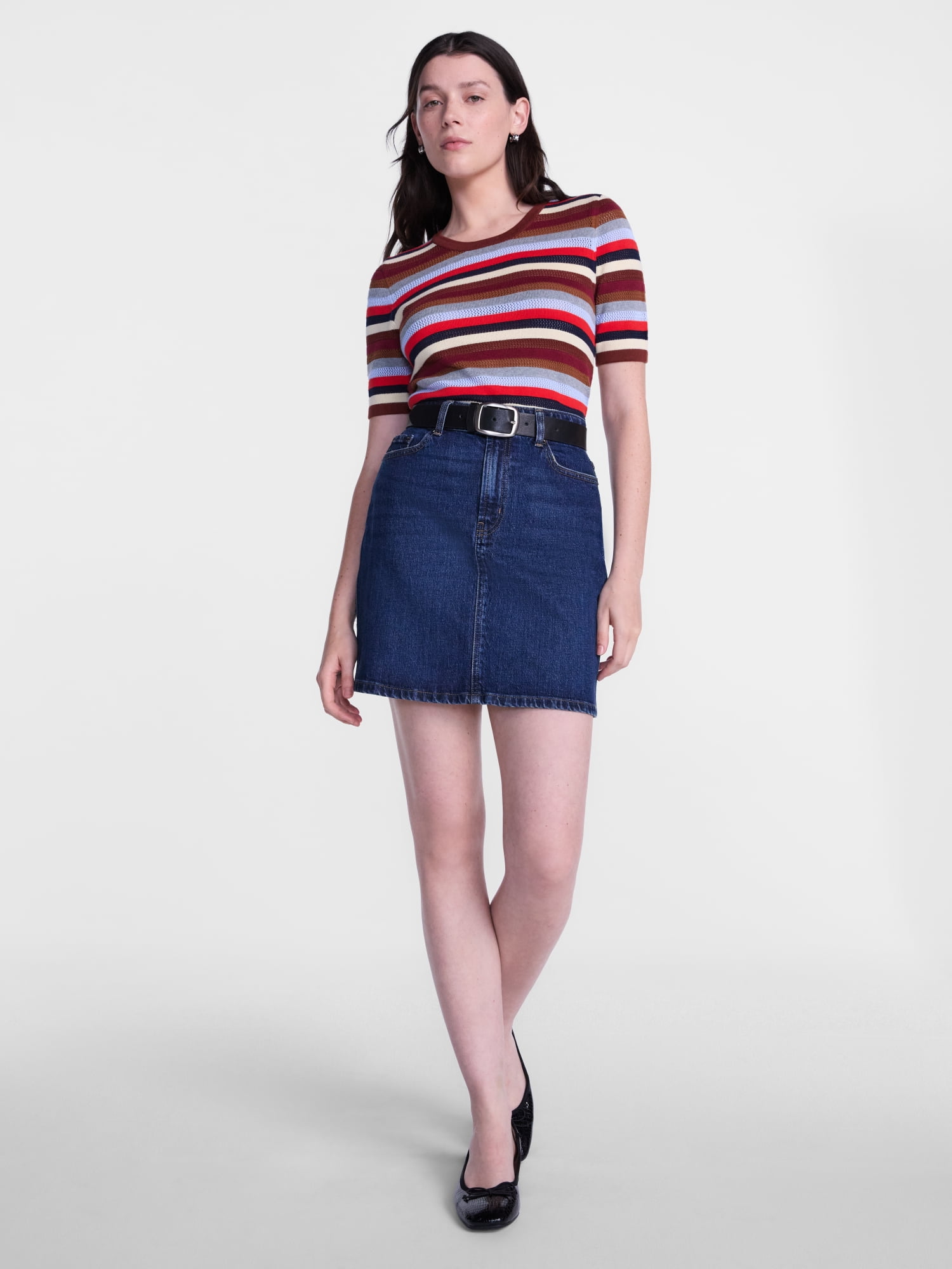 Scenario Women's Stripe Sweater with Short Sleeves, Sizes XS-XXXL