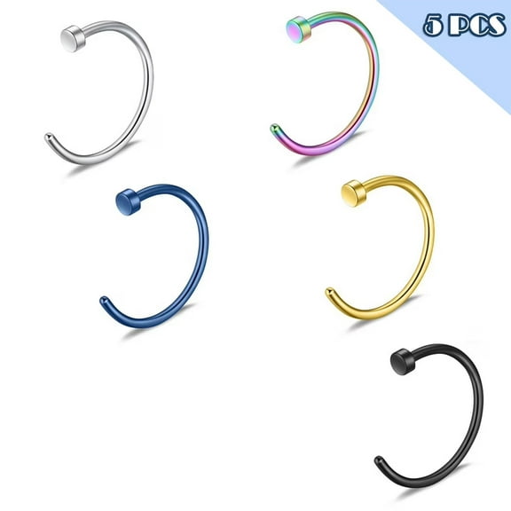 DESIGNICE 5 Pcs Fake Piercings Face Nose Ring Hoop Surgical Steel Clip-on Fake Nose Ring Lip Ring Ear Cuff Fake Septum Ring for Body Jewelry