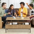 thumbnail image 7 of Luku Wooden Coffee Table, Lift Top Coffee Table with Storage Shelf and Hidden Compartment, Metal Frame Rising Dining Center Tables for Living Room, Teak Effect Finish, 7 of 7