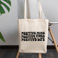thumbnail image 2 of Positive Mind, Positive Vibes, Positive Life Quote, Groovy Retro Wavy Text Merch Gift, 12oz Canvas Tote Bag, 2 of 3