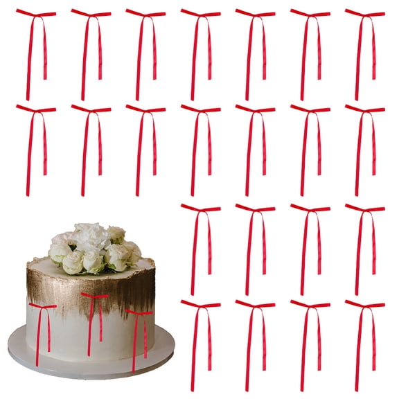 50Pcs Cake Topper Bows Cupcake Decorations Picks Red Ribbons Coquette Themed High Footed Cup Balloon Party Decor