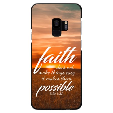 DistinctInk Case for Samsung Galaxy S9 (5.8" Screen) - Custom Ultra Slim Thin Hard Black Plastic Cover - Luke 1:37 - Faith Does Not Make Easy It Makes Them Possible