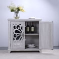thumbnail image 6 of S-HOME Versatile Hollow-Carved Accent Cabinet, Features 2 Mirrored Doors and Adjustable Interior Shelves, for Kitchen and Dining Spaces, Light Gray, 6 of 15