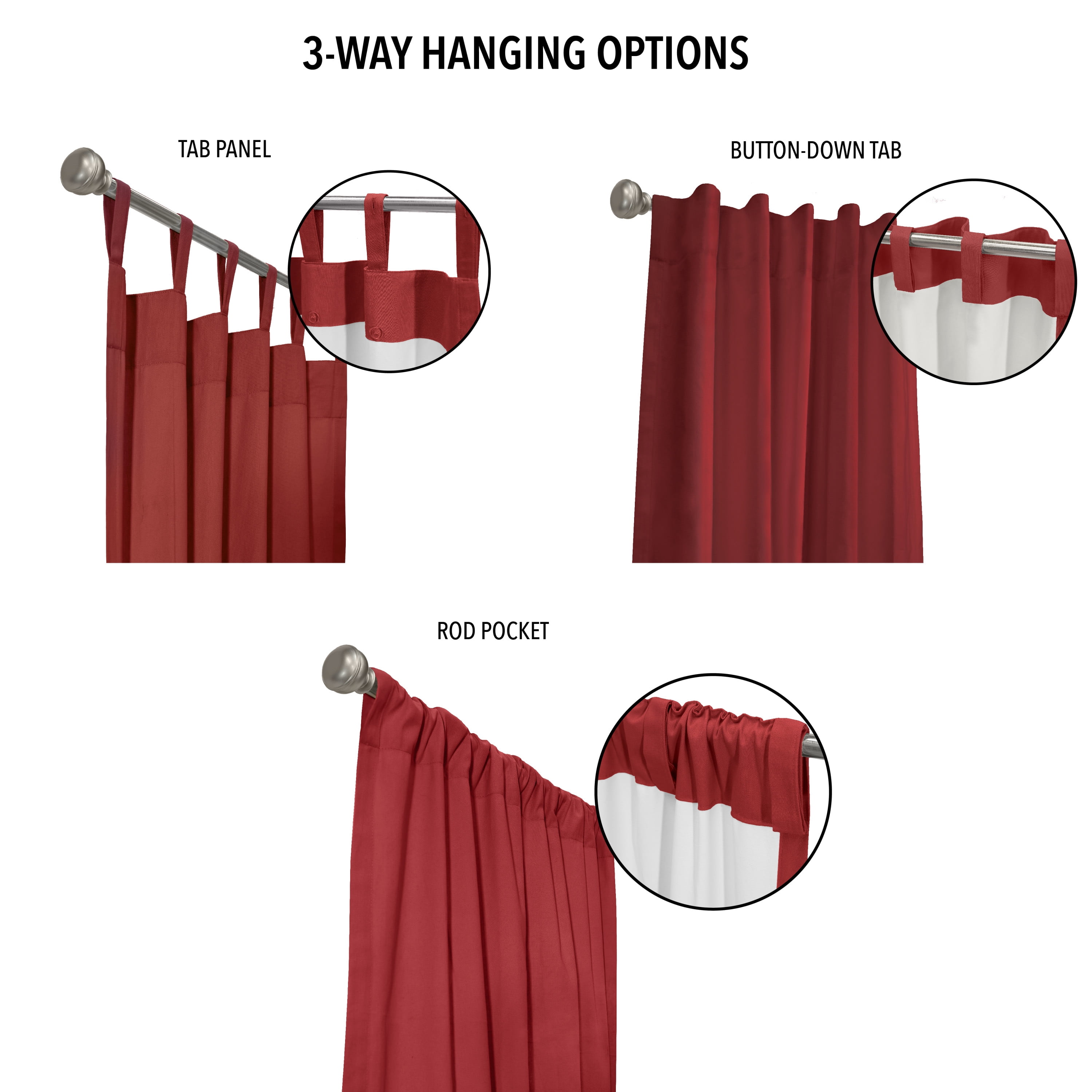Winmate Topsions 3-way Header Insulated Curtain Panel Pair each 80" x 84" in Burgundy