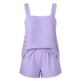 thumbnail image 4 of Hvogkswy Two Piece Linen Sets for Women, Spaghetti Strap Top with Button and Shorts Soft Loose Lightweight Breathable Summer Beach Vacation Outdoor Activities Casual Set, 4 of 7