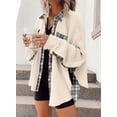 thumbnail image 3 of Womens Waffle Knit Plaid Shacket Boyfriend Button Down Shirt Jacket Loose Long Sleeve Tops, 3 of 4