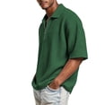 thumbnail image 4 of Qwertyu Men's Quarter Zip Up Tshirts Short Sleeve Collared Waffle Shirts Solid Color Loose Fit Casual Pullover Tops Dark Green 4XL, 4 of 7