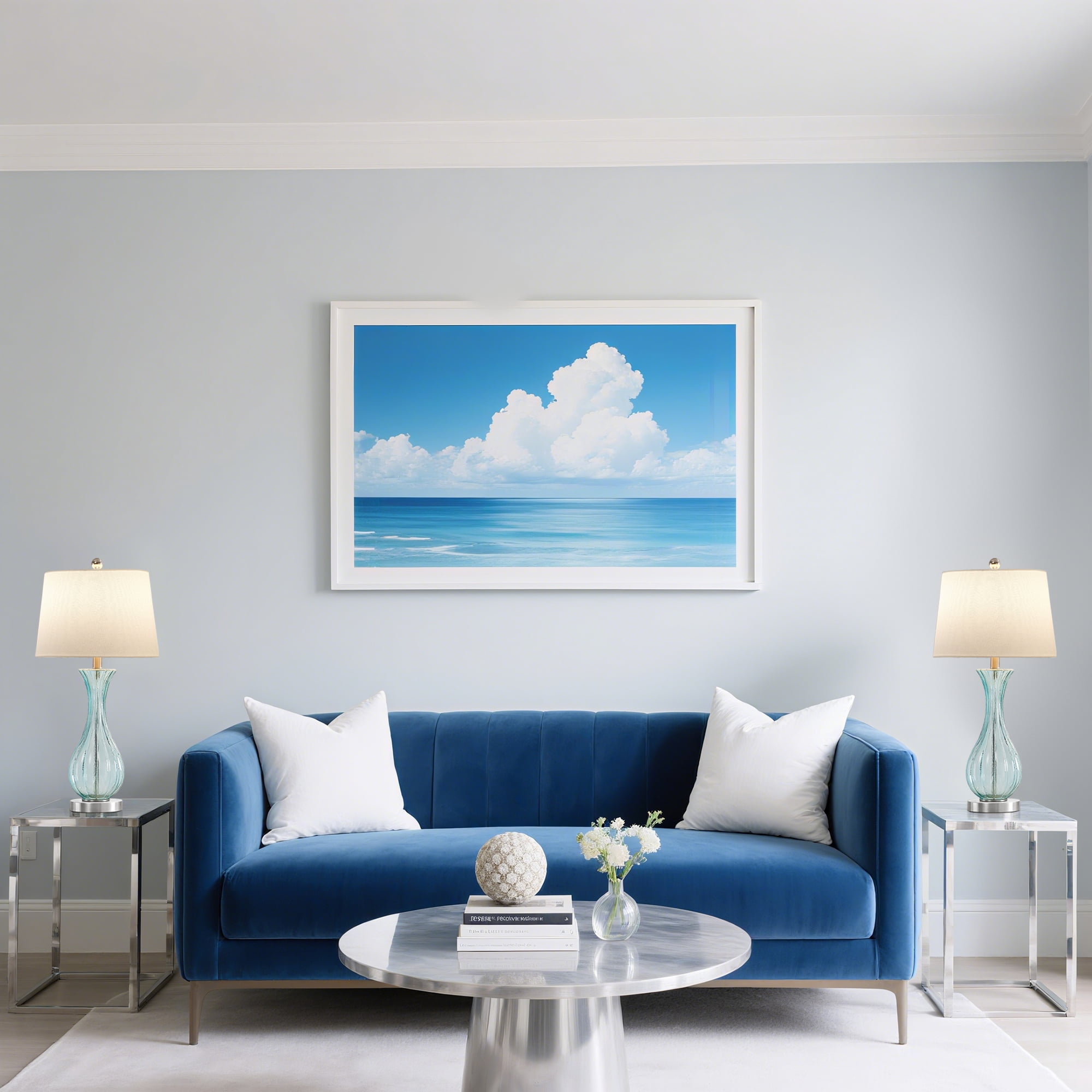 Maxax Nautical Coastal Glass Table Lamps, Pair of 2, 25.5" Blue Droplet Design with White Shade