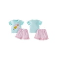 thumbnail image 2 of RUINIXCW Toddler Baby Girl Back to School Outfits Kids Girls Kindergarten Summer Clothes First Day of School Outfit Bow Bus Embroidery Short Sleeve T Shirt Tops and Striped Shorts Set, 2 of 9