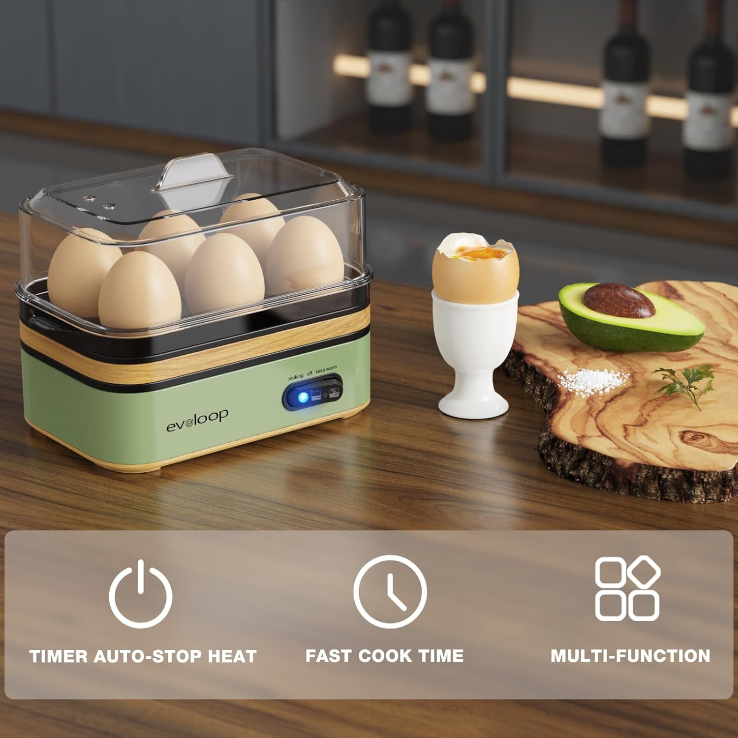 Evoloop Rapid Egg Cooker with Stainless Steel Design for Busy Families and Dorms