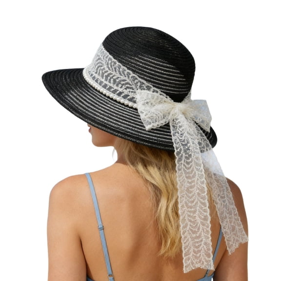 SUYIDA French Style Elegant Lace Bow Summer Sun Hat for Women Beach Outing Shading Fisherman Hat