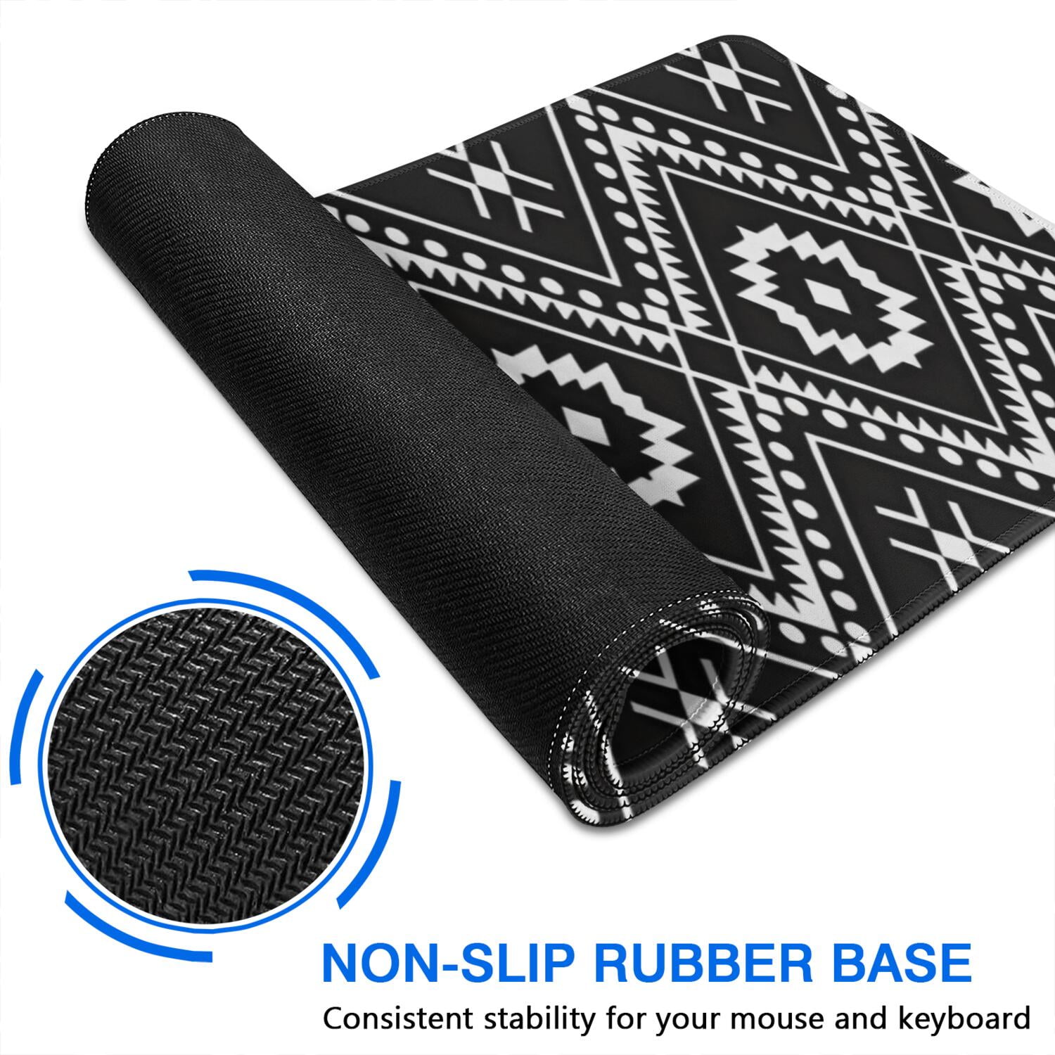 Long Mouse Pads for Desk,Black Geometric Striped Pattern Desk Mats on Top Of Desks, Desk Mouse Pad Extra Large with 3mm Non-Slip Base and Stitched Edge for Gaming,Office,Work,Home 31.5"x11.8"