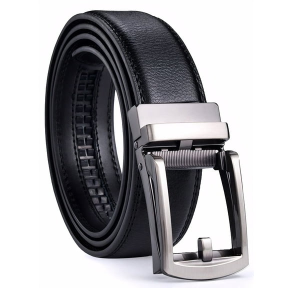 FEOYA Leather Dress Belts for Men Auto Buckle Belt Reversible Leather Belt Genuine Leather Belt Adjustable Ratchet Belt 51.18 Inches for Business Golf Working Casual Wear Black