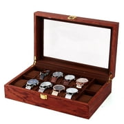 OUBAYLEW 12 Slot Wooden Watch Box, Watch Display Box Holder Organizer Jewelry Storage with Clear Lid for Men Gift