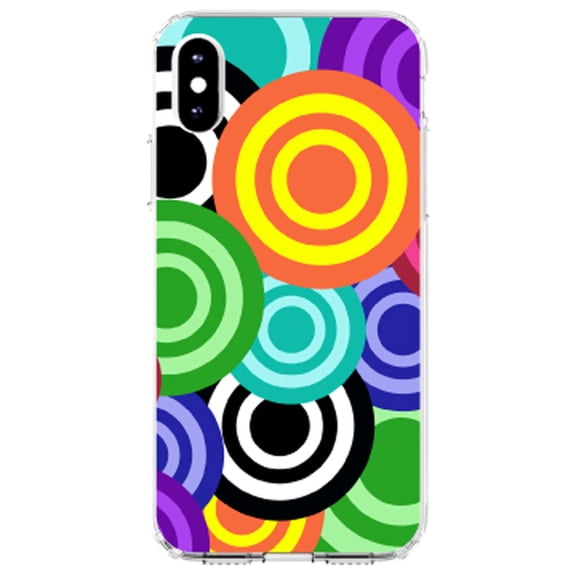 DistinctInk Clear Shockproof Hybrid Case for iPhone XR (6.1" Screen) - TPU Bumper, Acrylic Back, Tempered Glass Screen Protector - Multi Color Swirls
