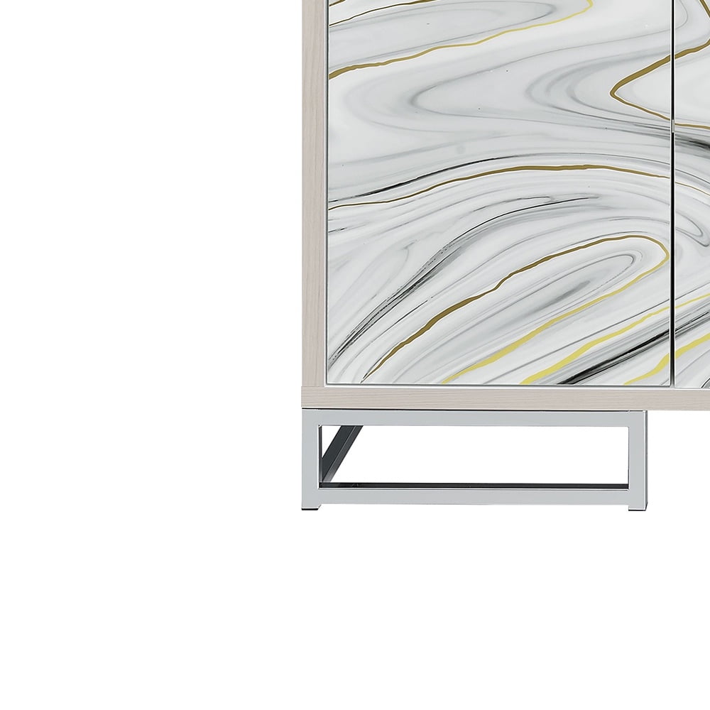 ACME Panos Contemporary Wood Console Cabinet with White Marble Print in Oak