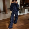 thumbnail image 3 of WULMLEO Women's 2 Piece Sets Polka Dots One Shoulder Loose Sweatshirt and Wide Leg Sweatpants Outfits 2026 Casual Trendy Suit Outfits Navy 2XL, 3 of 4