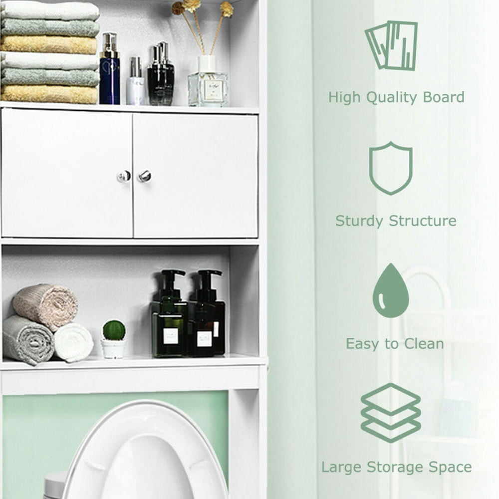 Finihen Toilet Storage Cabinet, Bathroom Cabinet Organizer, Bathroom Wood Organizer Shelf Storage Rack with Cabinet, for Bathroom, White