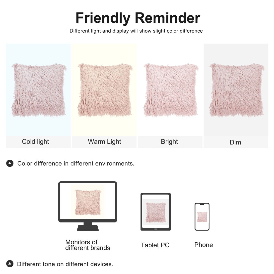 Unique Bargains Fluffy Decorative Faux Fur Throw Pillow Cover 18" x 18" Pink