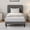 Dark Gray, variant on Queen Size Bed Frame, Velvet Upholstered Platform Bed Frame with Adjustable Headboard, Wooden Slats Support, Anti-Noise EVA Sponge, Beige