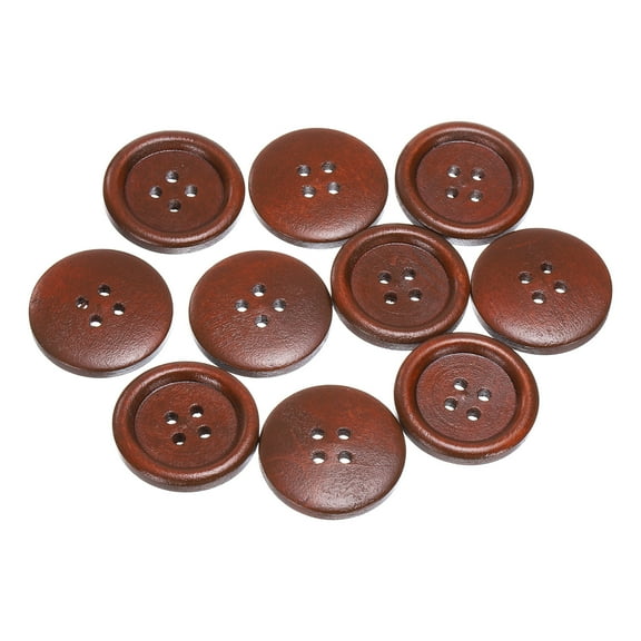 Uxcell 10pcs 40L Wooden Sewing Button 1"(25mm) 4 Holes Wood Round Craft Replacement Buttons for Clothing DIY Crafts Decoration, Red Brown