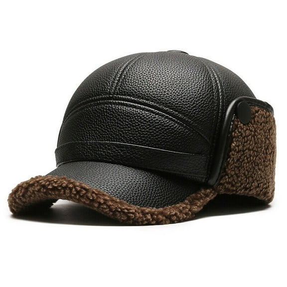 Men Baseball Caps With Ear flaps Cotton PU Warm Fall Winter Thick Hats