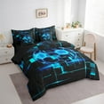 thumbnail image 3 of Erosebridal Geometric Geometry Checkered Bedding Sets Queen Size,Football Game Comforter Sets with Sheets,Black Blue Bed in a Bag Queen Size For Youth,Super Cozy Room Decoration Reversible,7-Piece, 3 of 6