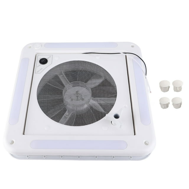 Ventilador de techo para autocaravana, 12 V, 360 x 360 mm, 10 aspas, modo dual, entrada y salida de aire, 4 luces LED, para caravana, remolque