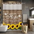 thumbnail image 5 of Yellow Sunflowers No Hooks Shower Curtain with Snap-in Liner Hope Brown Wood Striped Countryside Shower Curtains for Bathroom, Waterproof, Easy Install, Washable 48"x72", 5 of 9