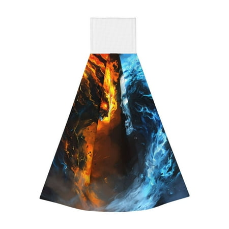 

Zufioo Red And Blue Fire Skull Warrior Print Coral Fleece Velcro Hand Towel Hangable Absorbent Hand Towel Suitable for Kitchen Bathroom Household Items