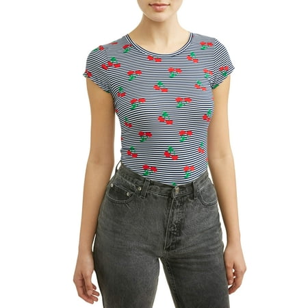 Juniors' Fruite Stripe Printed Short Sleeve T-Shirt