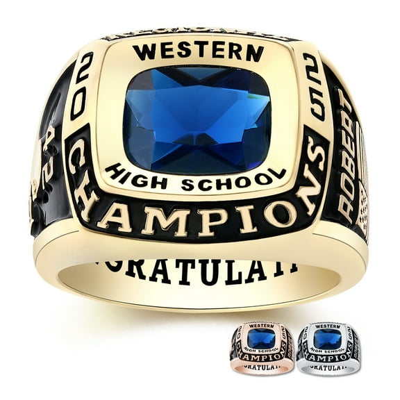 Mementos PJM Custom Men's Class Rings Sterling Silver for High School College-Gold-Champion
