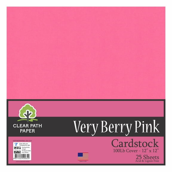 Very Berry Pink Cardstock - 12 x 12 inch - 100Lb Cover - 25 Sheets - Clear Path Paper