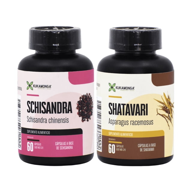 Kit Schisandra + Shatavari 60 Cápsulas | 1000 mg Por Porcion | Cápsulas Veganas | Dura 1 Mes | Kukamonga | Ingredientes Naturales | Kit Balance Hormonal