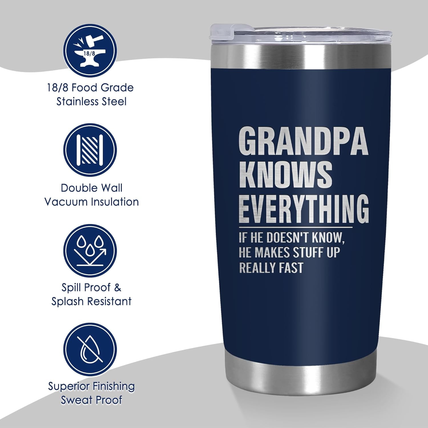 Grandpa Gifts from Grandkids - Stainless Steel Insulated Coffee Tumbler with Lid 20 oz - Father's Day Birthday Gifts for Grandpa Grandfather Papa, Funny Tumbler for Men