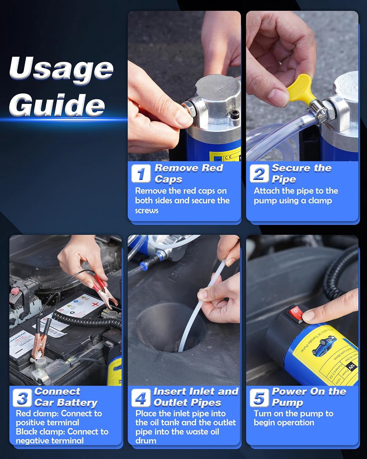 Rongsi Oil Extractor Pump,12V 100W, Engine Oil Pump for Oil Change, Fluid Transfer Pump for Engine Oil, Gear Oil, Transmission Fluid Change, Self-Priming Electric Fluid Transfer Pump for Car, Mower