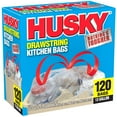 Husky 13 Gallon Drawstring Tall Kitchen Trash Garbage Bag, Clear, 120