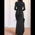 thumbnail image 4 of Vestido Midi Asimétrico con Abertura Irregular, Cuello Redondo, Larga y Cintura Fruncida para Mujer, Color Liso Negro S, 4 of 7