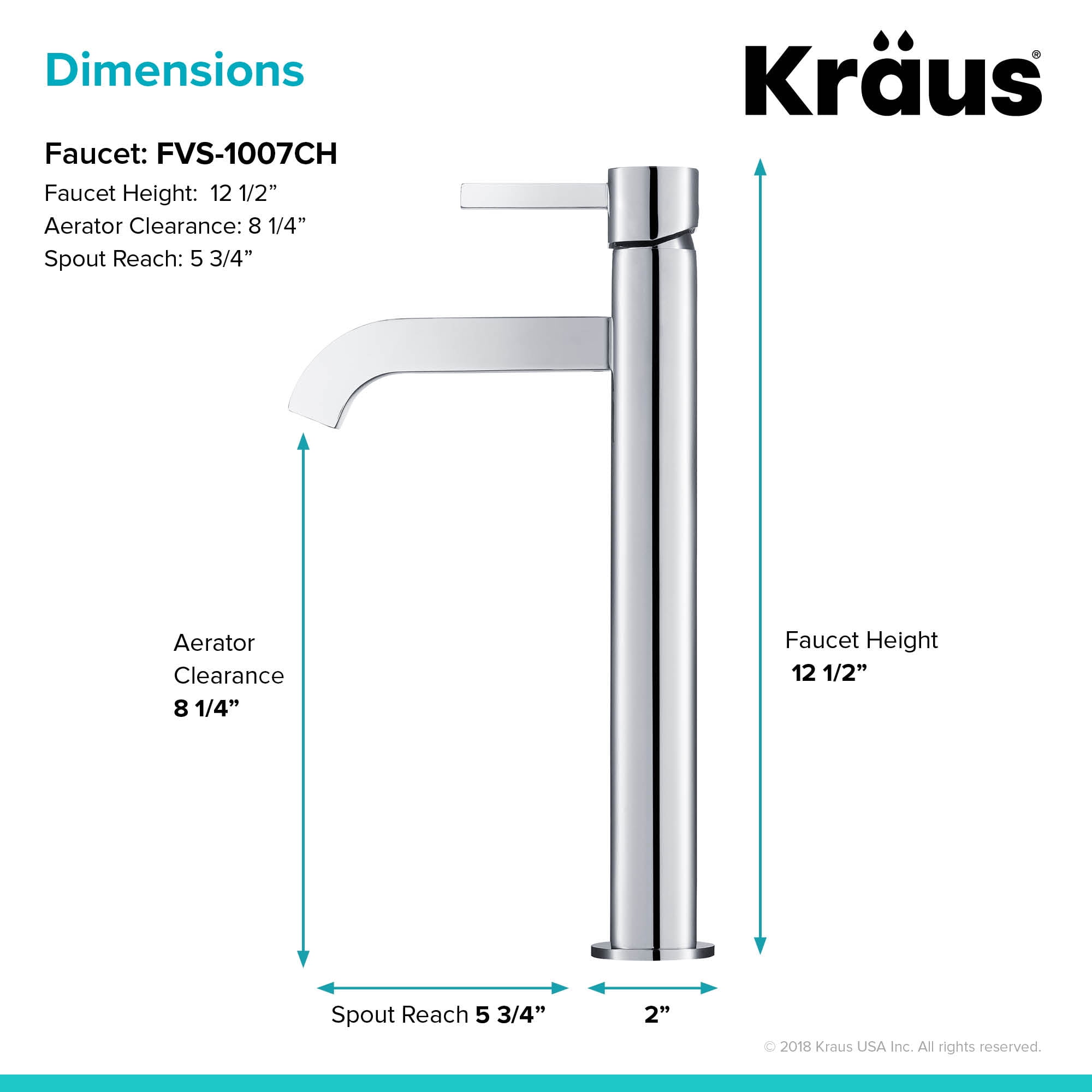 KRAUS Ramus Tall Vessel Bathroom Faucet, Chrome Finish