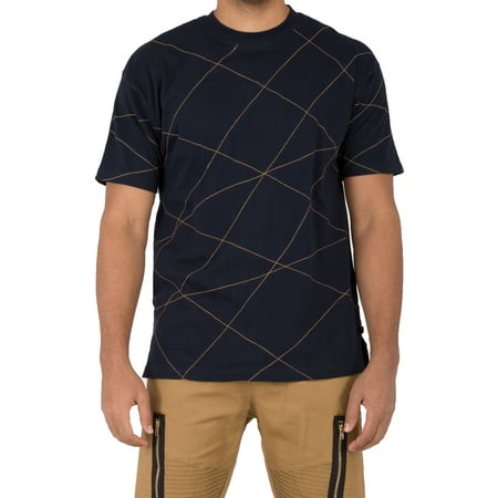 Jersey Stitch Pullover - Vibes Mens Contrast Color Stitch Diamond Embroidery Short Sleeve Crew Neck Jersey Tee Relax Fit