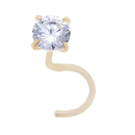 14K Yellow Gold Cubic Zirconia Curve Stud Nose Ring - 22 Gauge - 3mm - Gift