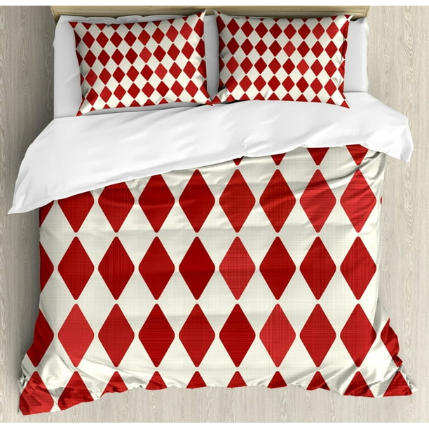 Retro King Size Duvet Cover Set, Harlequin Style Geometric Vintage