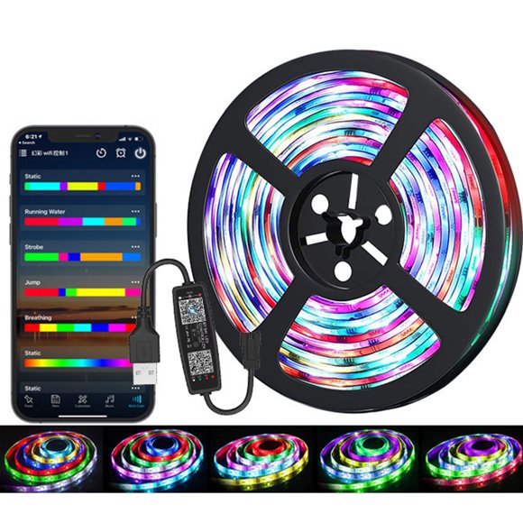 yeacher Bande Lumineuse DEL RVB avec Commande Bluetooth, 18 DEL/m, Longueur 5 m, Changement de Couleur, Respiration, Effets Fluides pour Éclairage d'Ambiance
