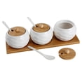 thumbnail image 3 of Condimentos De Cerámica Patrón De Onda Multifuncional Moderno Contenedor De Especias De Porcelana Frasco De Almacenamiento De Condimentos Con Tapas De Bambú Bandeja De Cucharas Para Cocina 3Pcs Minnieouse HA019815-00, 3 of 6