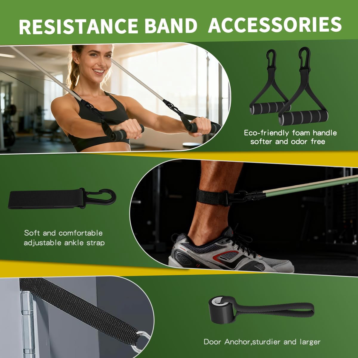 Resistance Bands Set with Handles - Exercise Bands Home Gym Strength Training Equipment, Includes Door Anchor & Ankle Straps for Full Body Workout Bands, Physical Therapy