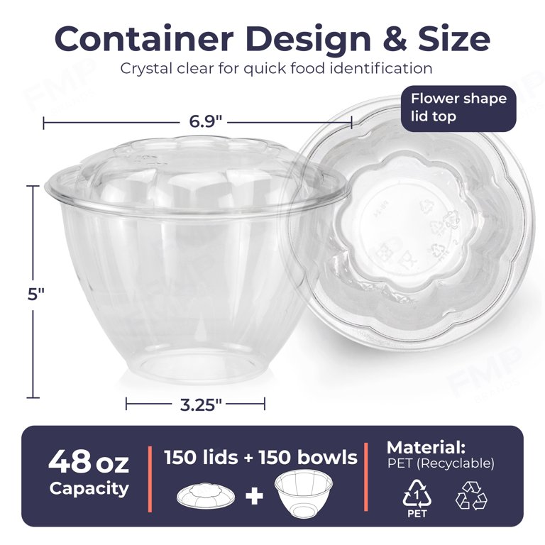 Fit Meal Prep 150 Pack 24 oz Clear Plastic Salad Bowls with Airtight Lids,  Disposable To Go Salad Containers for Lunch, Meal, Party, BPA Free Clear  Bowl for Acai, Green Salad, Fruits