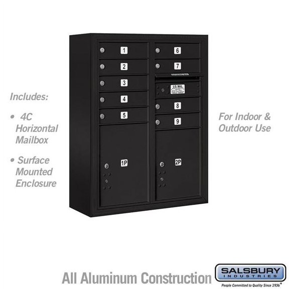 Salsbury Industries 31.75 x 38.5 x 17 in. Surface Mounted 4C Horizontal Mailbox Unit - Front Loading - USPS Access, Black