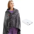 thumbnail image 1 of Heated Throw Blanket Fleece USB Electric Throw Blanket with Zipper, Adjustable 3 Levels Temperature, Wearable Throw Poncho Wrap for Shoulder Neck 59.1x 33.5" + Portable Charger Power Bank 10000mAh, 1 of 8