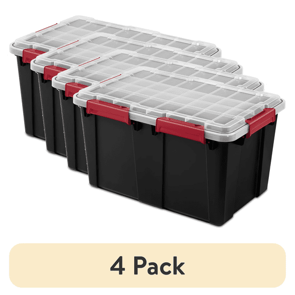 4-Pack 13.5 Gallon Waterproof Plastic Storage Bins with Lids, Black